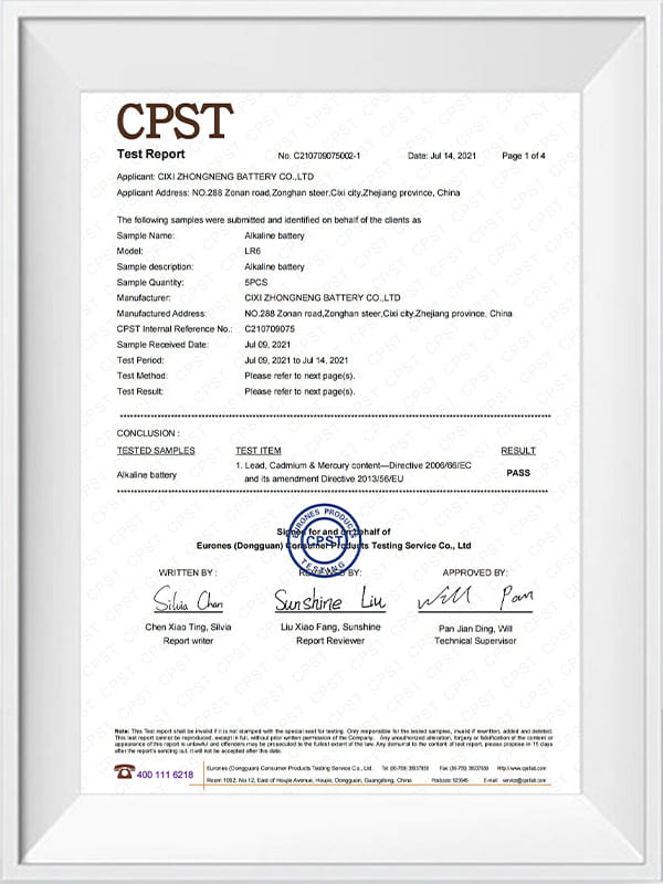 LR6 Zhongneng EU Battery Directive